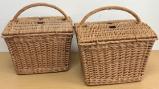 Two modern wicker picnic baskets with double rising lids 50 cm x 42 cm x approx.