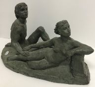 AFTER KARIN JONZEN (1914-88) - a cold cast bronze figure group "Nude couple", limited edition No'd.