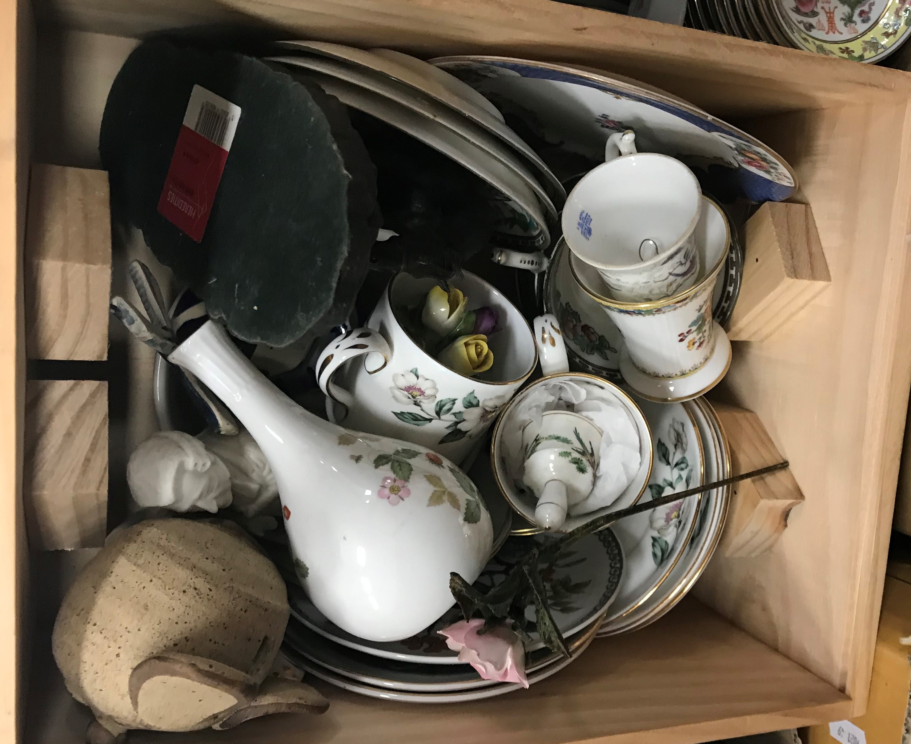 Four boxes of assorted china wares to include Minton tiles,