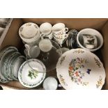 Four boxes of china ware to include various tea and dinner wares including Aynsley Cottage Garden,