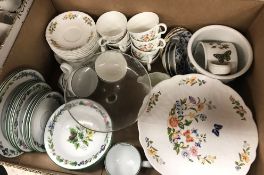 Four boxes of china ware to include various tea and dinner wares including Aynsley Cottage Garden,