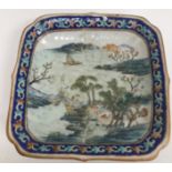 A 19th Century Chinese polychrome decorated square pedestal dish,