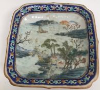 A 19th Century Chinese polychrome decorated square pedestal dish,
