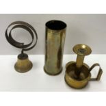 A collection of seven brass servant bells and various fittings,