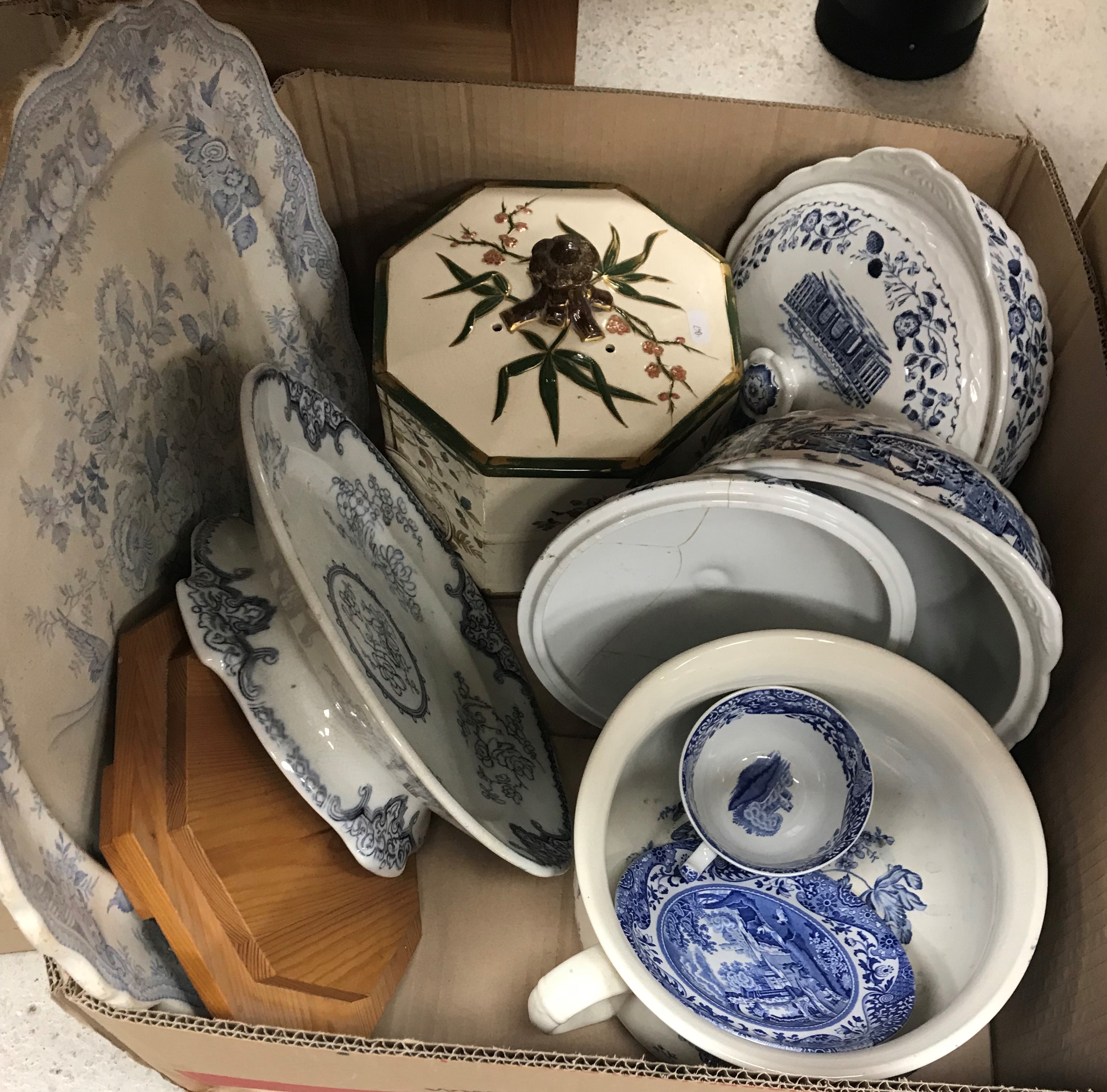 Four boxes of red transfer decorated and blue transfer decorated china including Mason's jugs, - Image 2 of 3