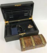 A late Victorian attaché case/leather writing box with gilt handle and inscribed “ACG” to top,