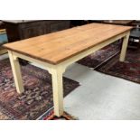 A modern John Lewis of Hungerford kitchen table, the plank top on painted cream base, 95.