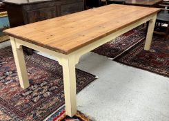 A modern John Lewis of Hungerford kitchen table, the plank top on painted cream base, 95.