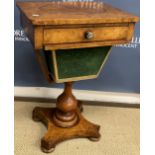 A Victorian burr walnut veneered work table,