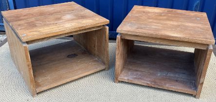 A set of four rustic elm occasional tables of box form designed and built by Pentagram, 64.