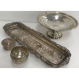 A collection of silver wares comprising a late 20th Century silver pedestal bonbon dish / tazza of