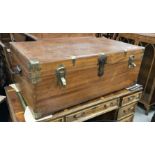 A late 19th / early 20th Century American teak brass bound trunk (locked - no key),
