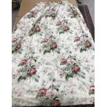 Three Colefax & Fowler Jubilee Rose glazed cotton red and green floral decorated interlined