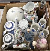 Two boxes of assorted china wares to include a set of Victorian graduated jugs,
