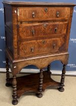 An 18th Century oak, ash and walnut secretaire chest on stand,