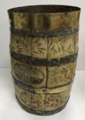 An early 20th Century Scandinavian type painted coopered barrel as an umbrella / stick stand,