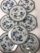 A set of eight 19th Century Chinese blue and white octagonal plates,