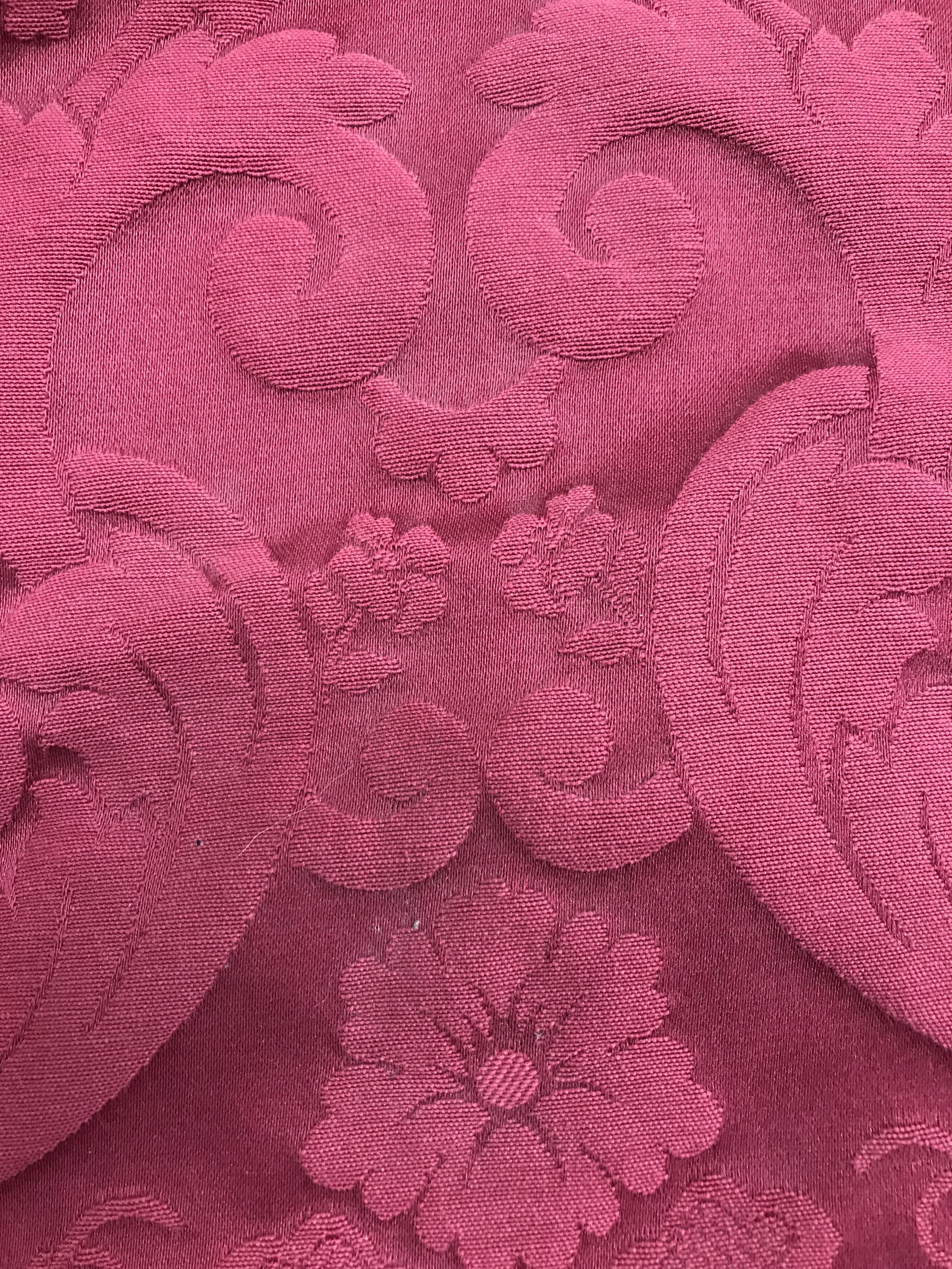 One pair of damask type burgundy ground foliate decorated interlined curtains with taped pencil - Image 4 of 15