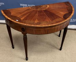 A 19th Century mahogany and inlaid card table of demilune form,