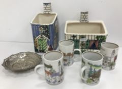 A collection of various Continental/European pottery including two Anita Nylund Jie pottery wall
