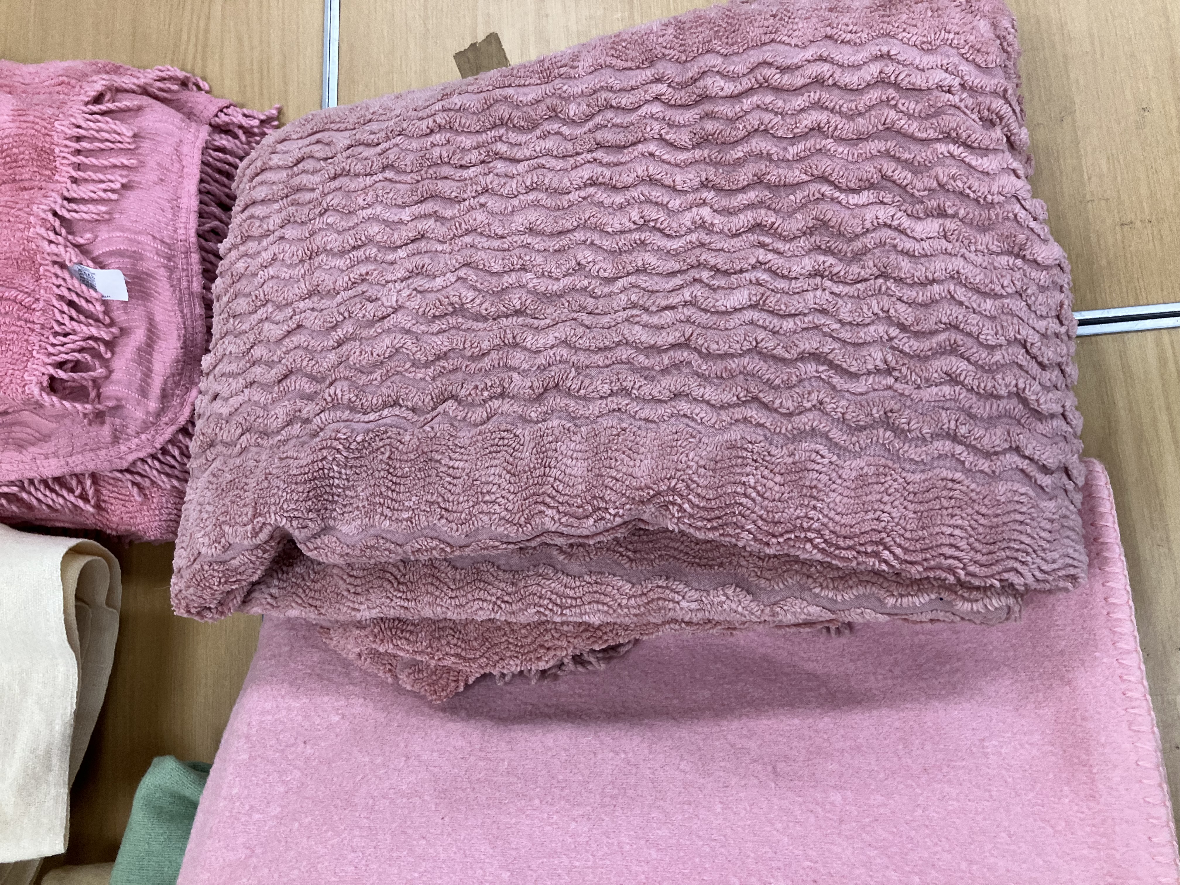 Two boxes containing three Witney wool blankets, together with three other wool blankets, - Image 6 of 13