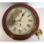 A circa 1900 mahogany cased wall dial clock,