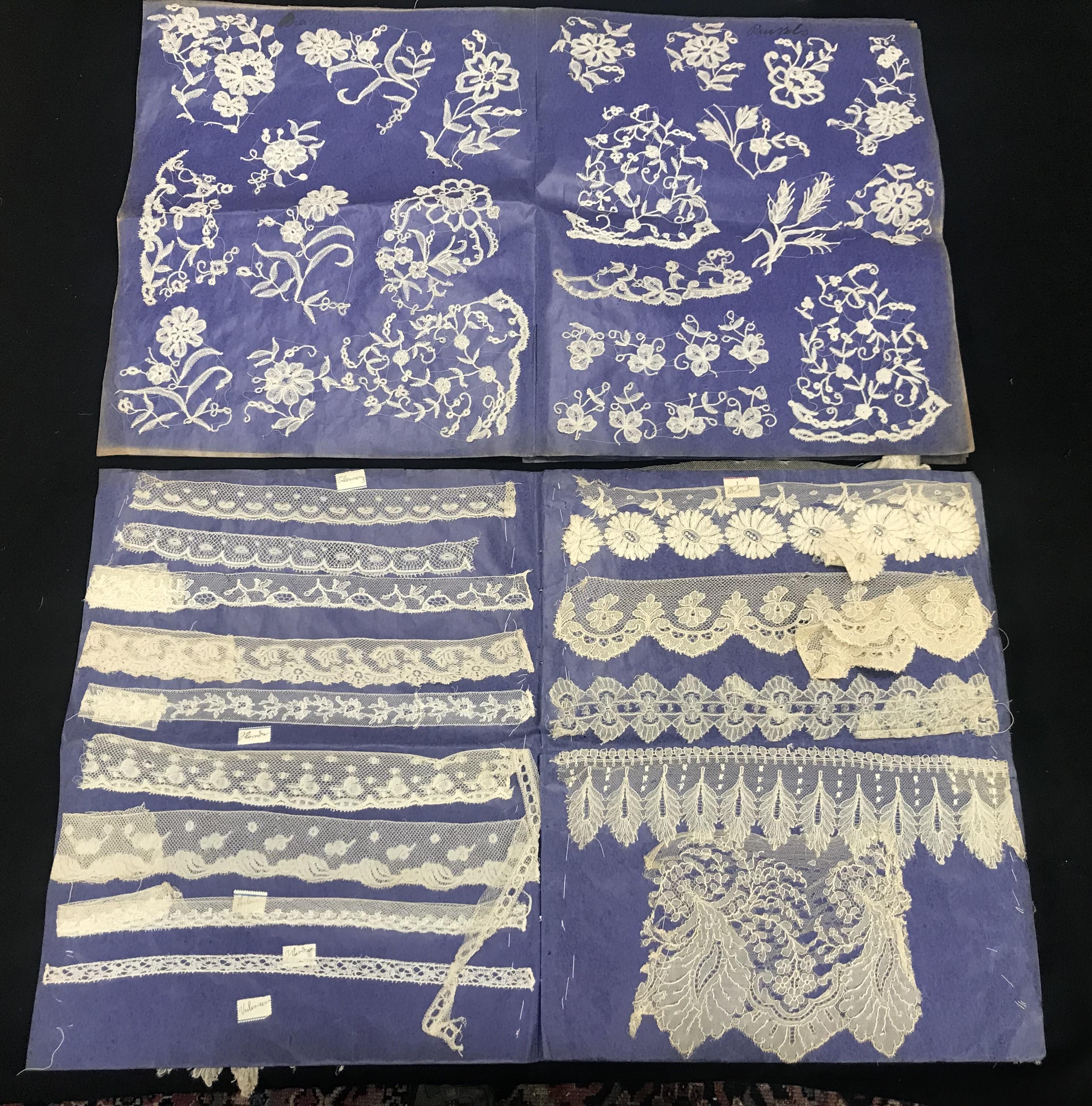 A collection of Brussels and other lace samples, mounted on waxed paper, - Image 2 of 6