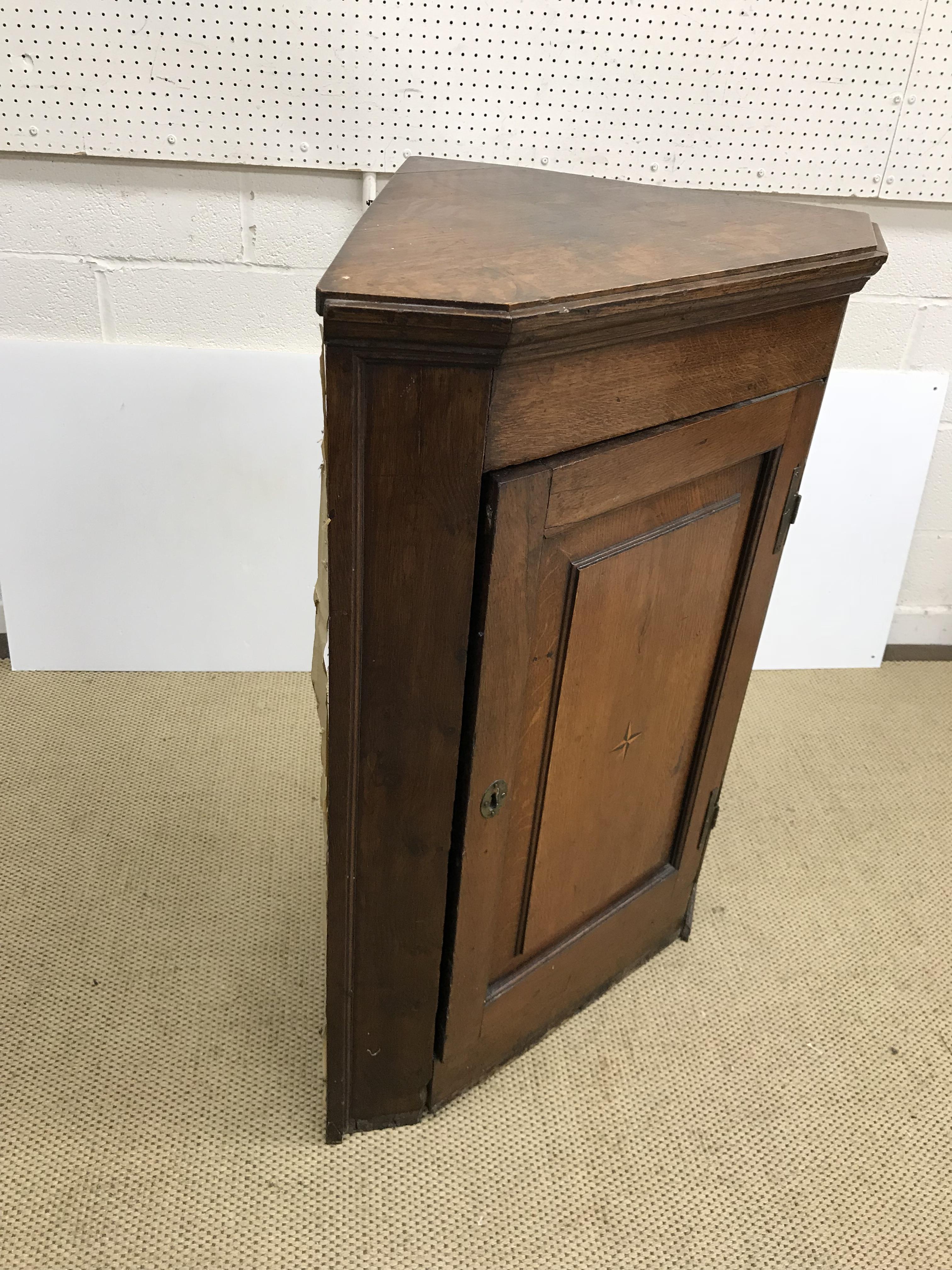 A George III oak hanging corner cupboard, - Image 3 of 4