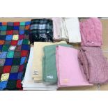 Two boxes containing three Witney wool blankets, together with three other wool blankets,