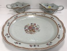 An early 19th Century Chinese famille rose oval meat platter with lobed rim,