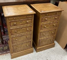 A pair of modern burr oak and cross banded bedside chests in the Georgian style,
