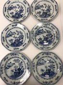 Six 19th Century blue and white octagonal plates,