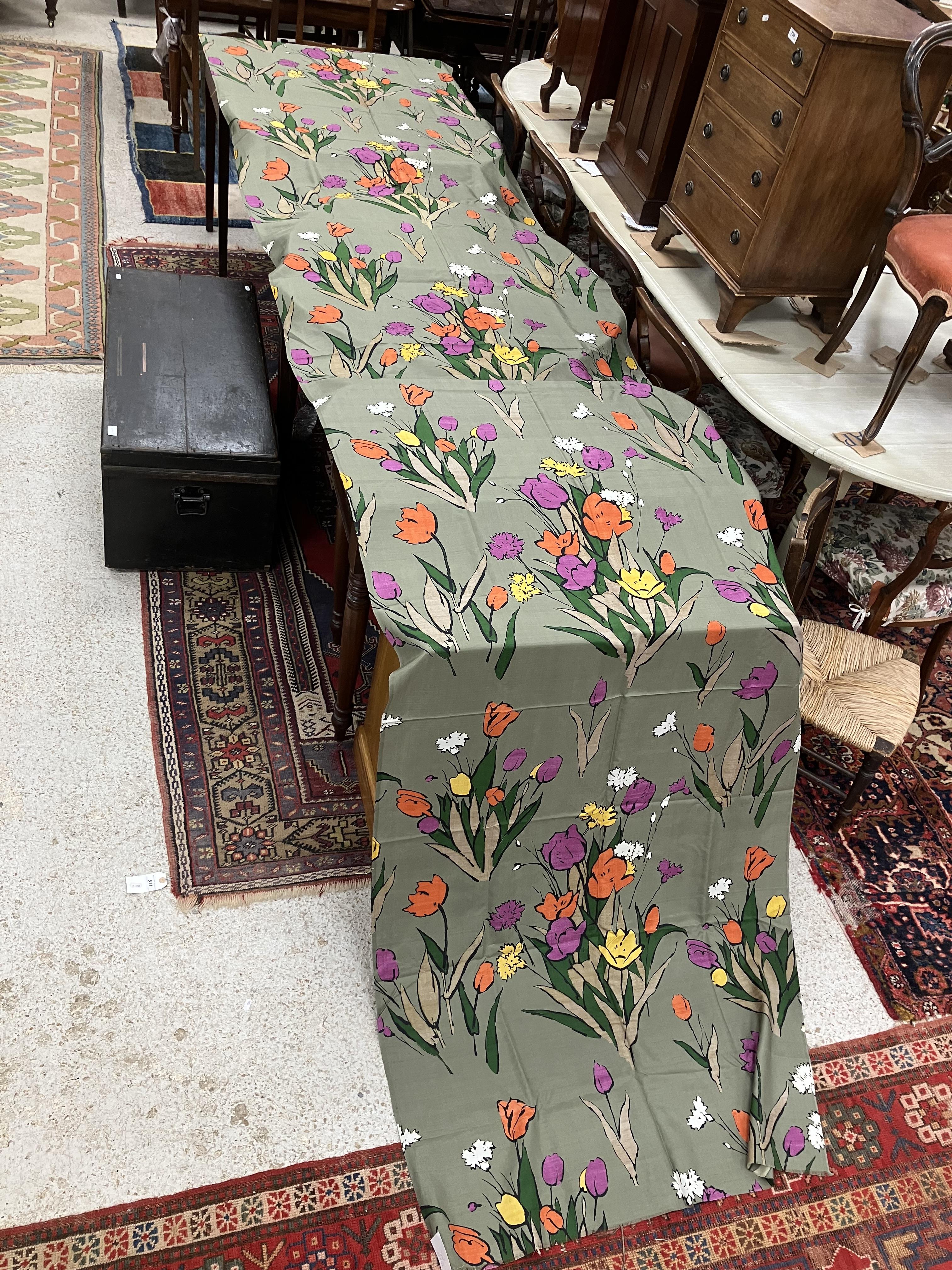 A quantity of silk and silk type fabrics to include two with floral design, one as poppies, - Image 2 of 2