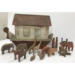 A Victorian scratch-built painted wooden Noah's Ark, together with figure of Noah and Naamah,