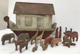 A Victorian scratch-built painted wooden Noah's Ark, together with figure of Noah and Naamah,