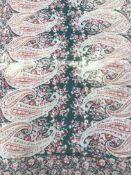 A coral and green sari with paisley design probably cotton lawn 5.4 m x 1.