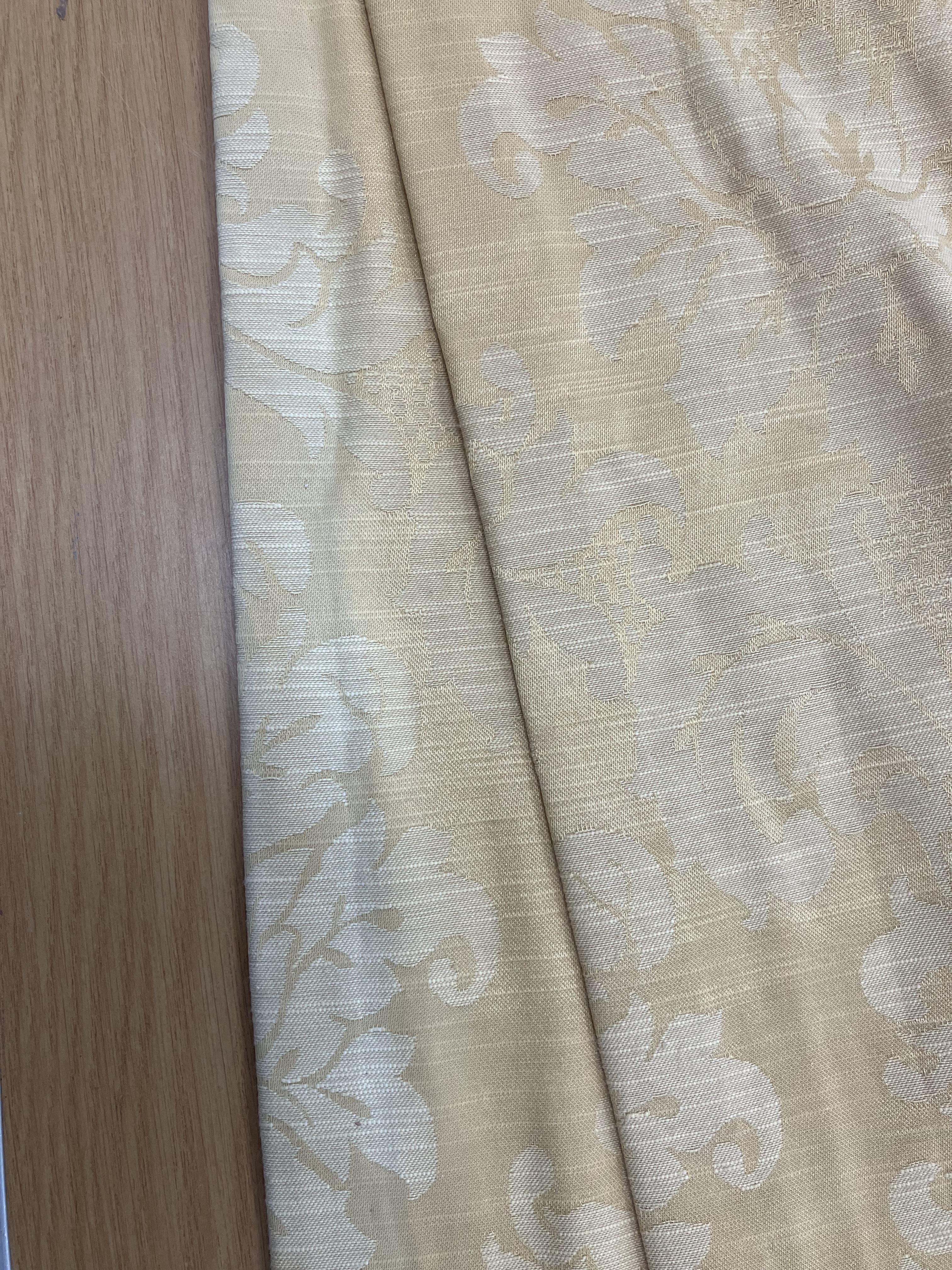 Two pairs of plain gold silk interlined curtains with fixed triple pencil pleat headings 222 cm - Image 3 of 21