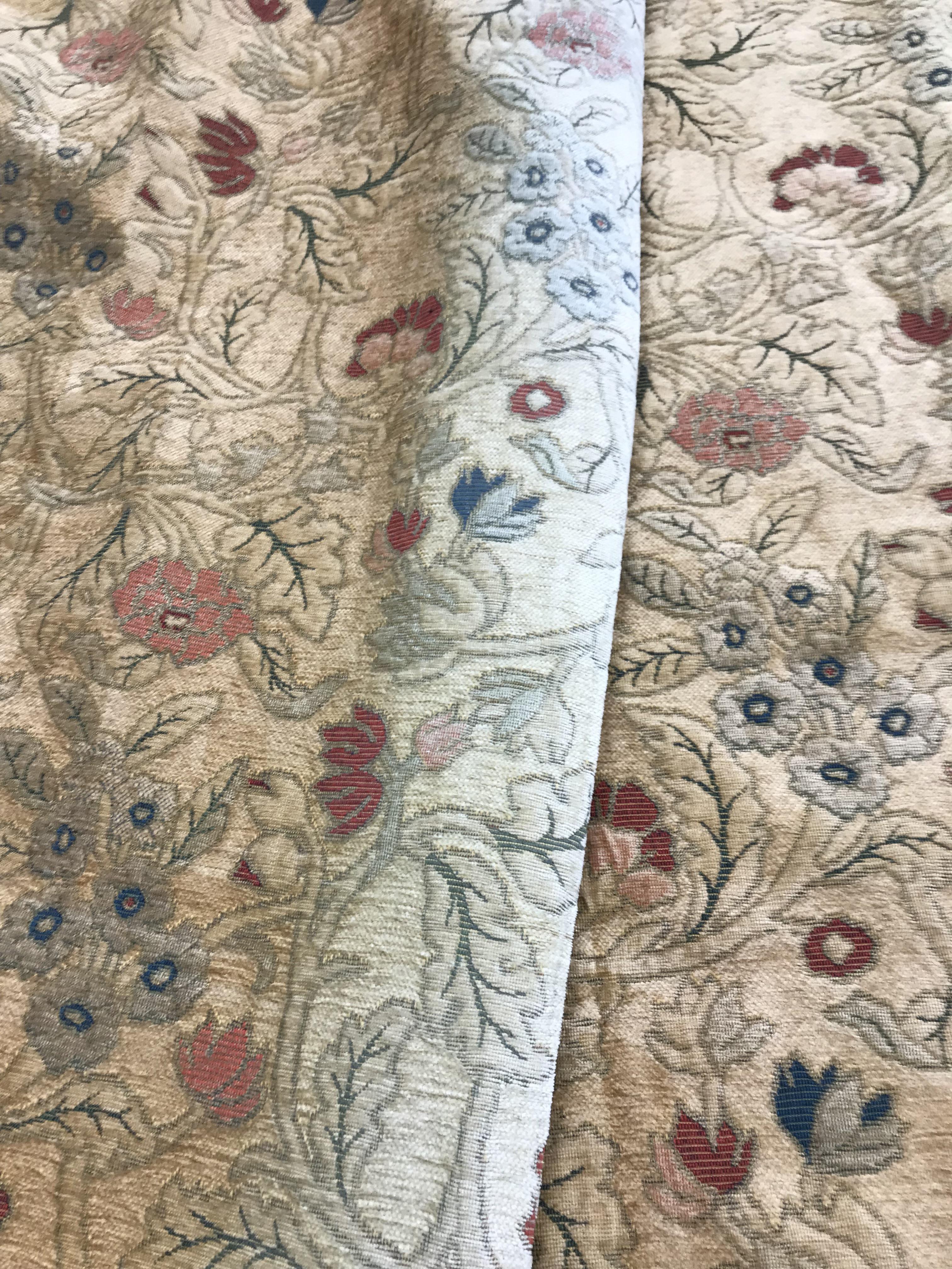 A pair of Marks & Spencers chenille foliate decorated lined curtains with taped pencil pleat - Image 3 of 3