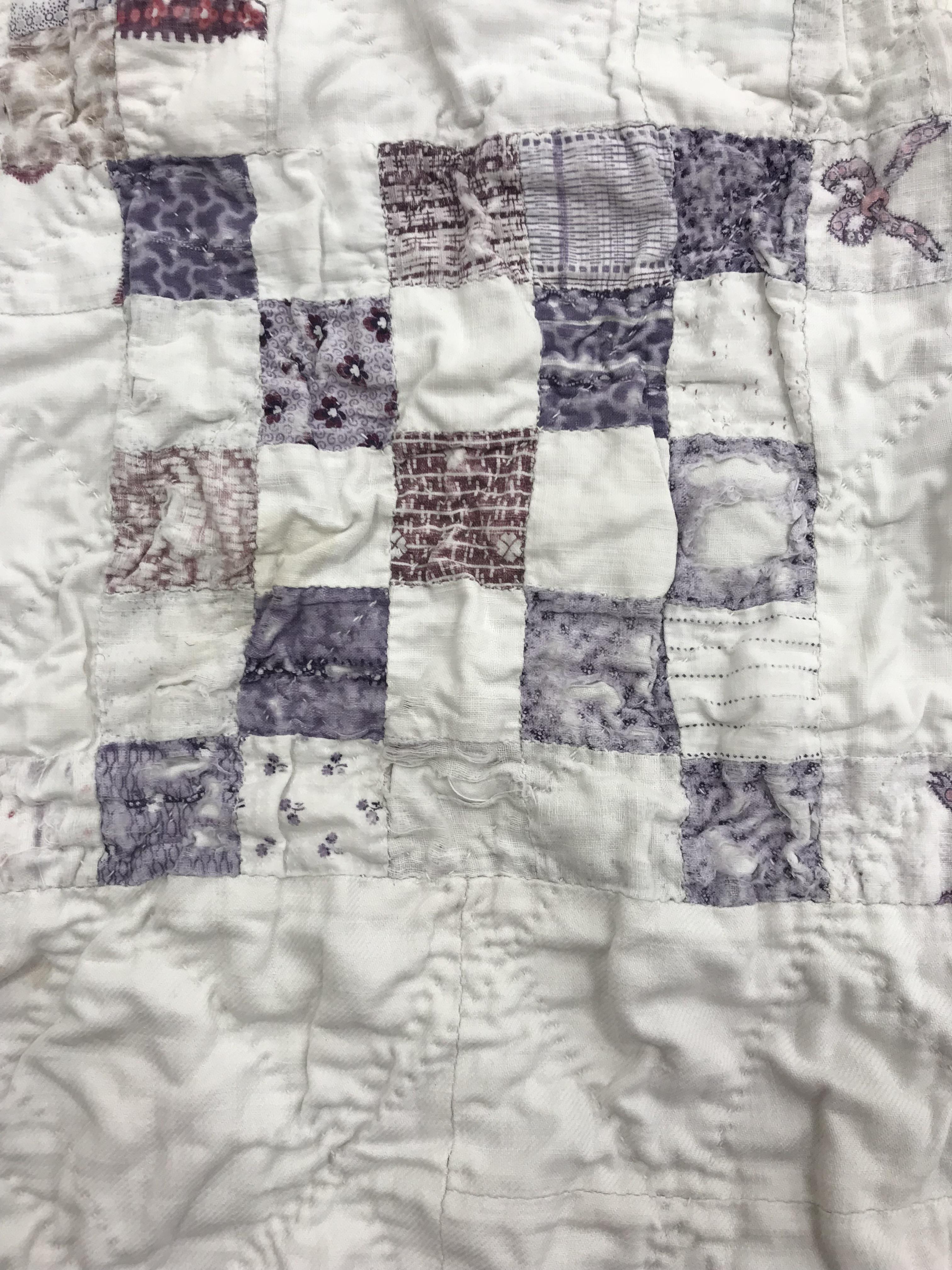 Three circa 1900 quilts comprising one hand-stitched patchwork quilt with white ground and - Image 3 of 28