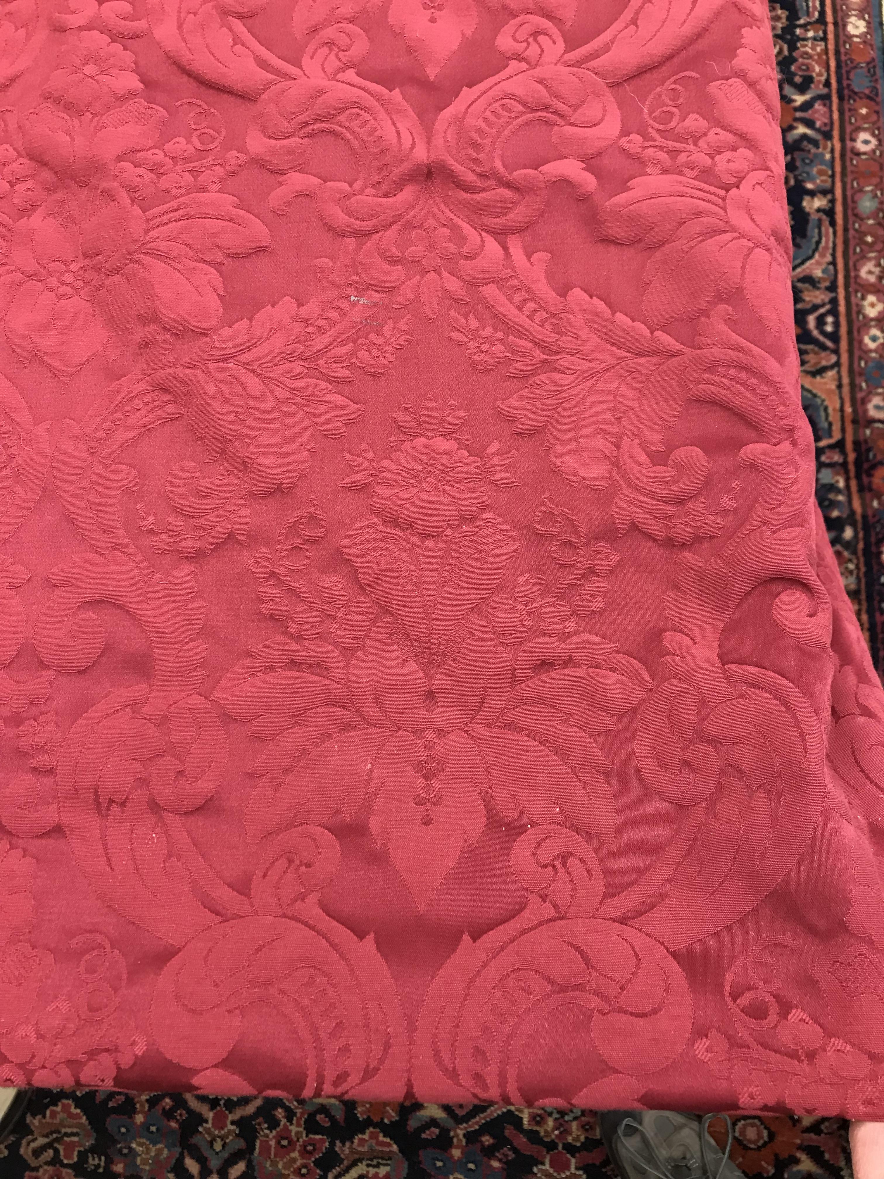 One pair of damask type burgundy ground foliate decorated interlined curtains with taped pencil - Image 12 of 15