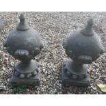 A pair of composite stone Victorian style orb gate finials/post finials with leaf and bead