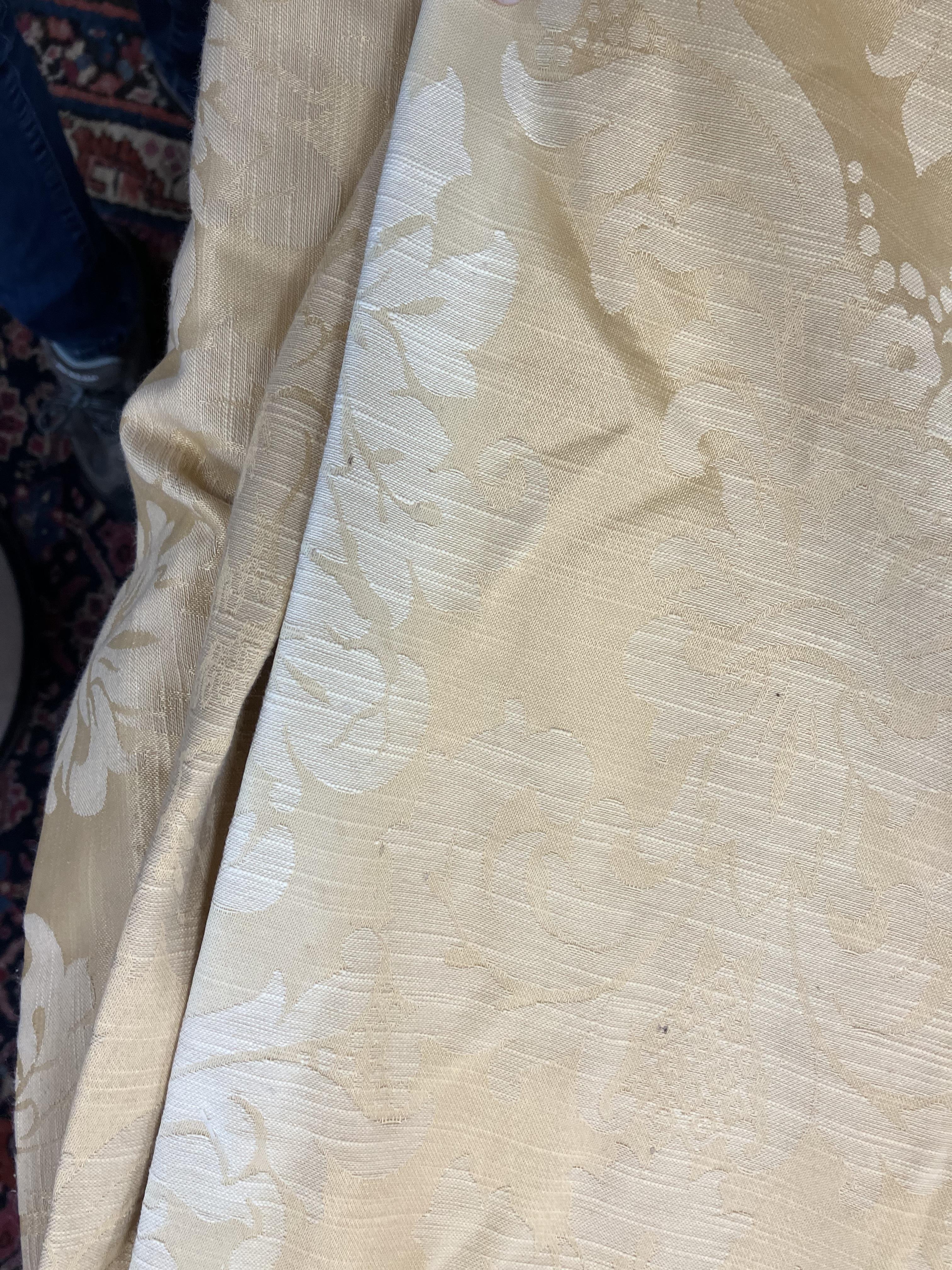 Two pairs of plain gold silk interlined curtains with fixed triple pencil pleat headings 222 cm - Image 8 of 21