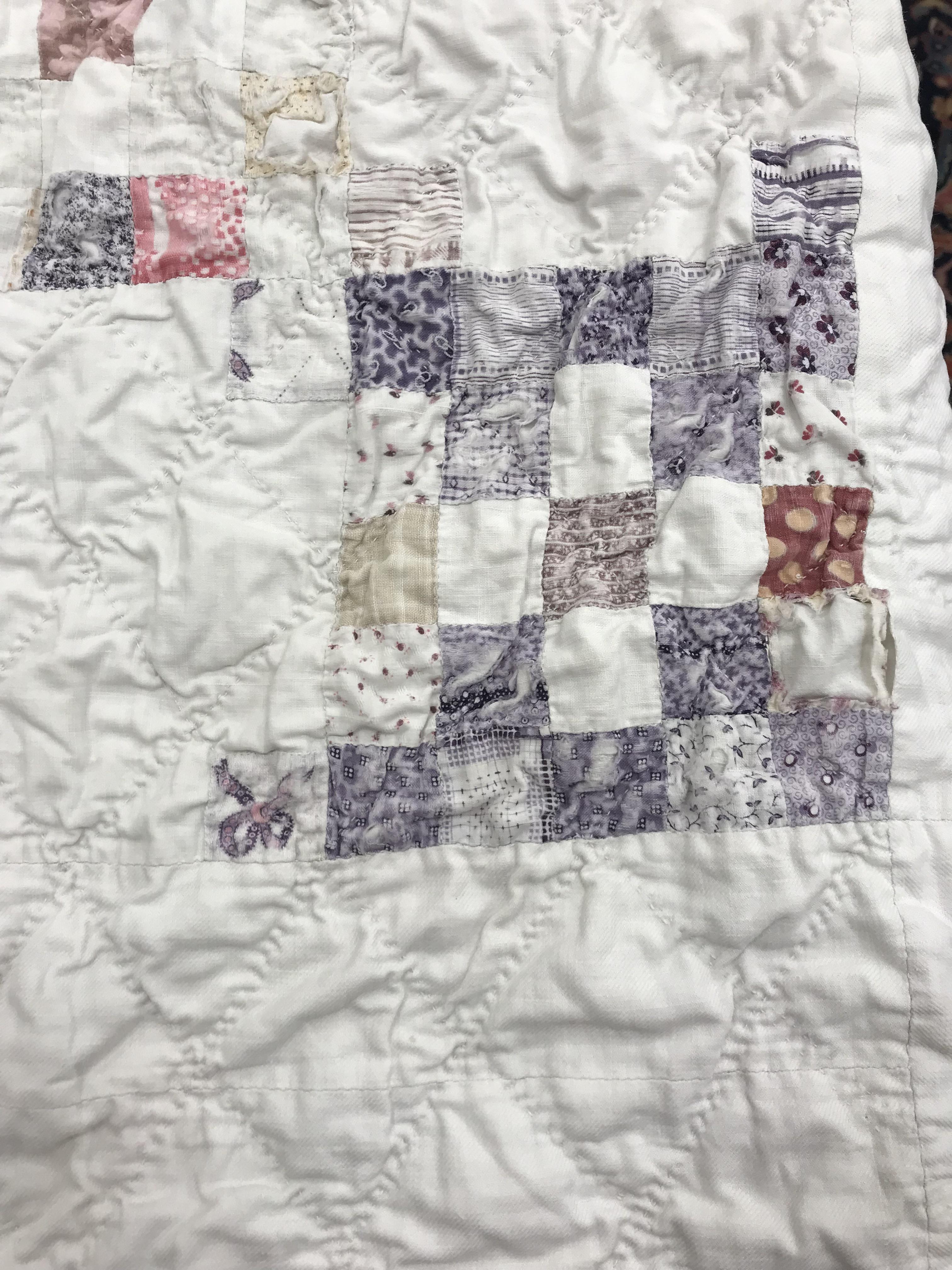 Three circa 1900 quilts comprising one hand-stitched patchwork quilt with white ground and - Image 2 of 28