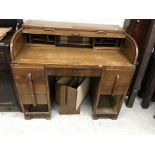 A mid 20th Century Scottish oak tambour top desk by Menstrigood,