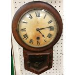 A 19th Century miniature stained beech framed drop dial wall clock, the movement by H.A.