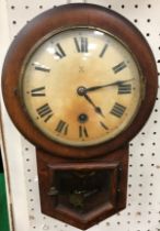 A 19th Century miniature stained beech framed drop dial wall clock, the movement by H.A.