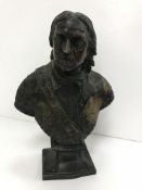 A 19th Century patinated bronze bust of Oliver Cromwell Lord Protector on a plinth base,