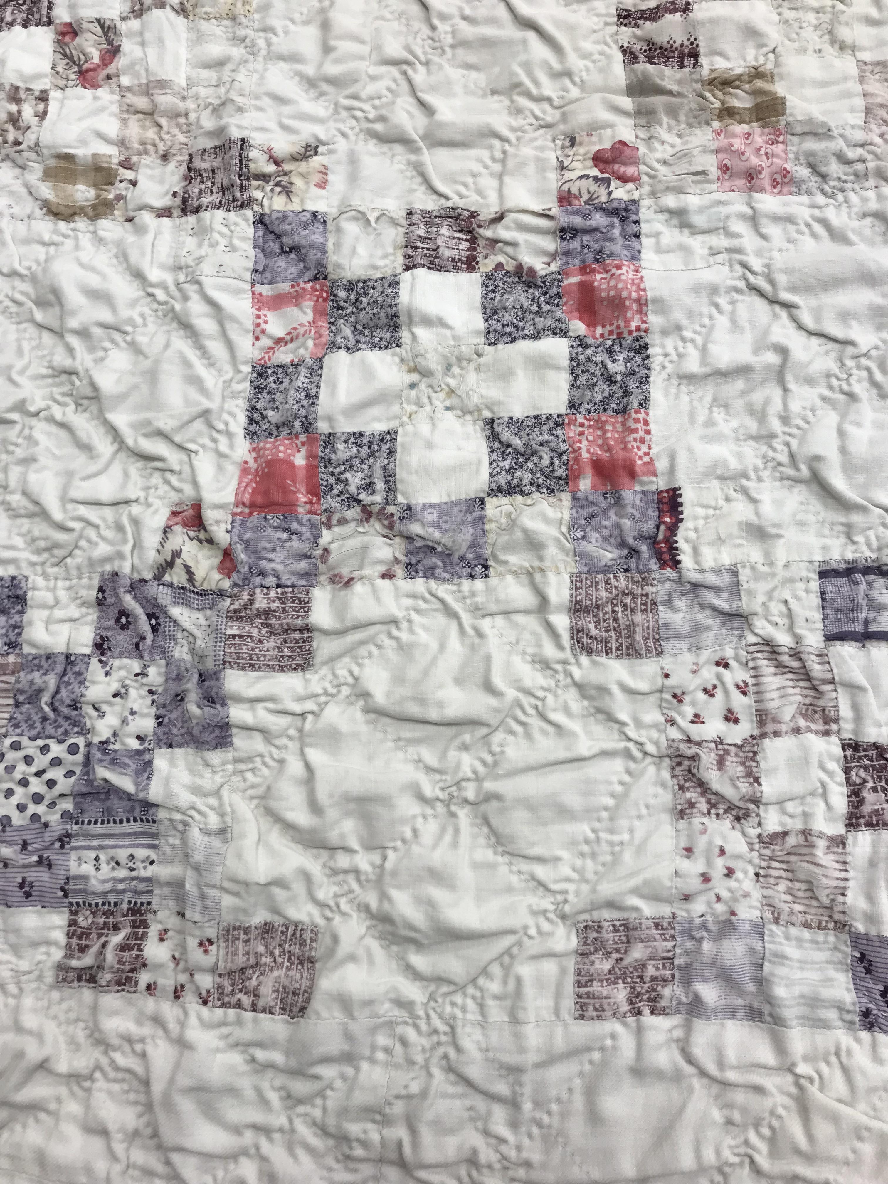 Three circa 1900 quilts comprising one hand-stitched patchwork quilt with white ground and - Image 4 of 28