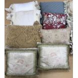 Three boxes of assorted scatter cushions