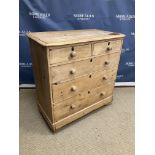 A Victorian pine chest of two short over three long graduated drawers 104 cm wide x 53 cm deep x